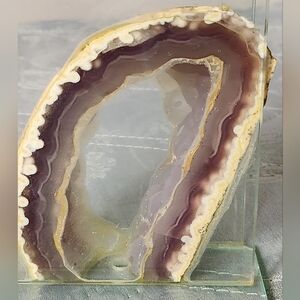 Purple and White Geode Slice In Glass